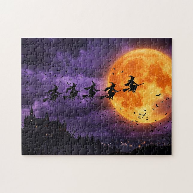 Puzzle Halloween avec Lune et Sorcière (Horizontal)