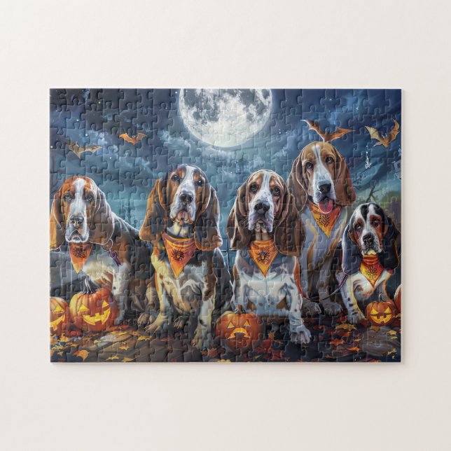 Puzzle Halloween Basset Hound Éffrayant (Horizontal)