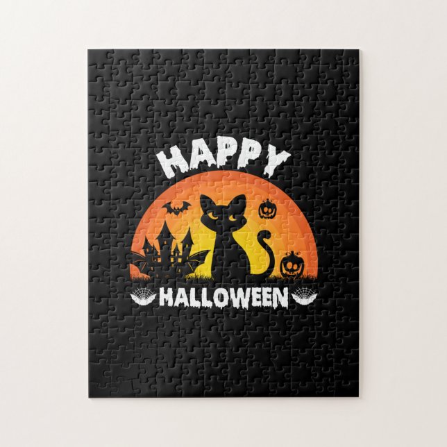 Puzzle Halloween Cat Happy Halloween Birthday (Vertical)