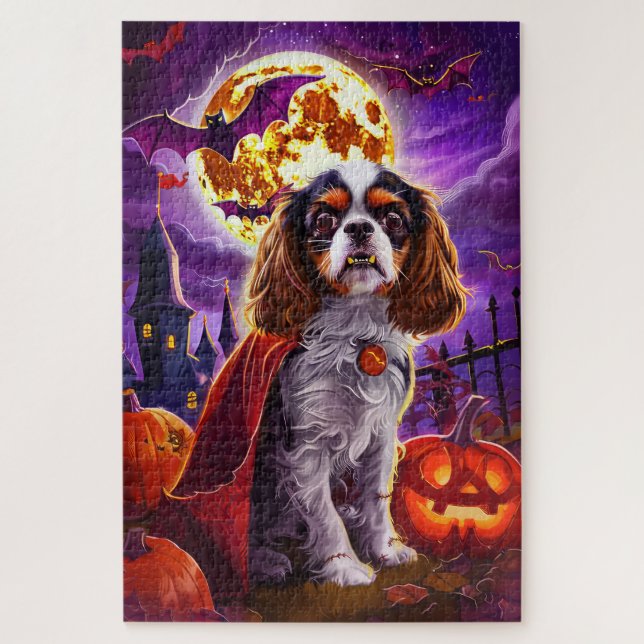 Puzzle Halloween Cavalier King Vampire Citrouilles effray (Vertical)