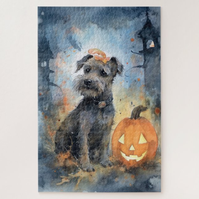 Puzzle Halloween Chesapeake Bay Terrier Avec Citrouilles (Vertical)