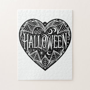 Puzzle Halloween Cœur, Cœur Noir en forme, Vacances