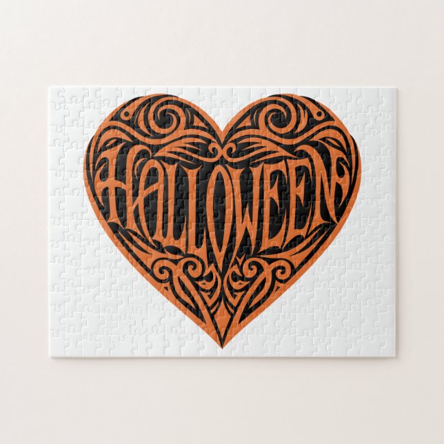 Puzzle Halloween Cœur, Cœur Orange, Vacances (Horizontal)