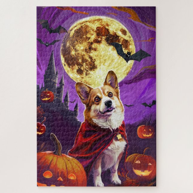 Puzzle Halloween Corgi Vampire Citrouilles effroi (Vertical)