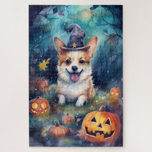 Puzzle Halloween Corgi With Pumpkins Scary