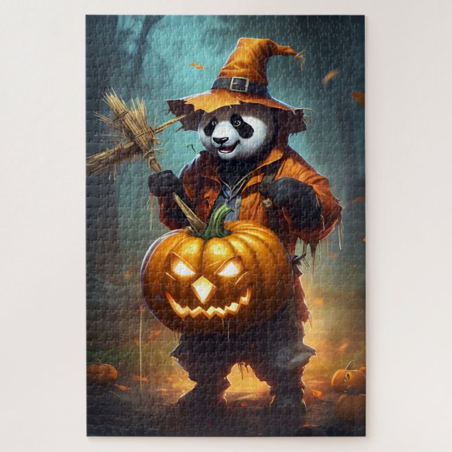 Puzzle Halloween Cute Panda Scarecrow (Vertical)