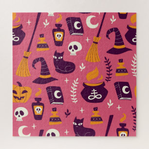 Puzzle Halloween dessiné à la main, motif éffrayant sans