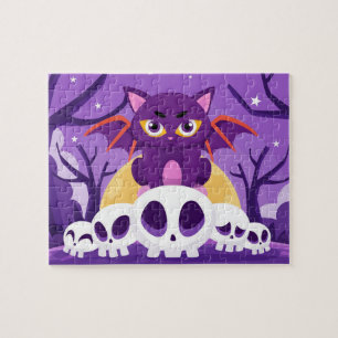 Puzzle Halloween Éffrayant Chat Crânes pour enfants Puzzl