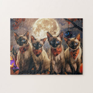 Puzzle Halloween Éffrayant de chats de Siamese