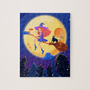 Puzzle Halloween Flying Witch