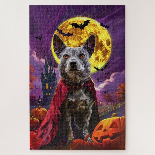 Puzzle Halloween Halloween Chien Heeler Citrouille peur (Vertical)