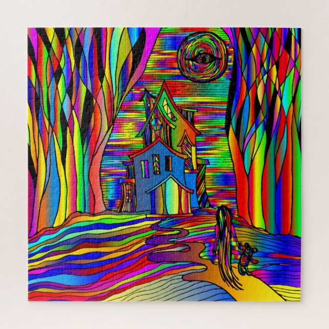 Puzzle Halloween Haunted House Effrayant Abstrait coloré (Vertical)