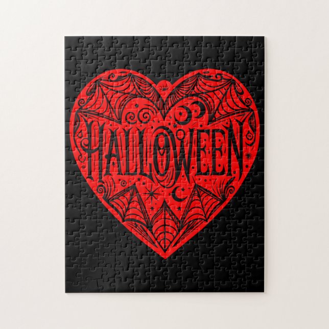 Puzzle Halloween Heart, Red Heart Shape, Holiday (Vertical)
