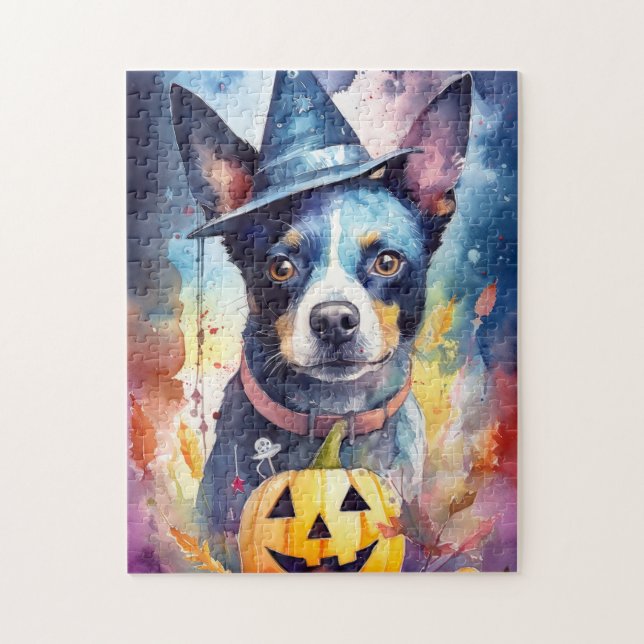Puzzle Halloween Hélicoptère Bleu Avec La Peur Citrouille (Vertical)