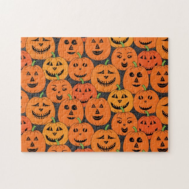 Puzzle Halloween Jack-o'-lantern Pumpkin (Horizontal)