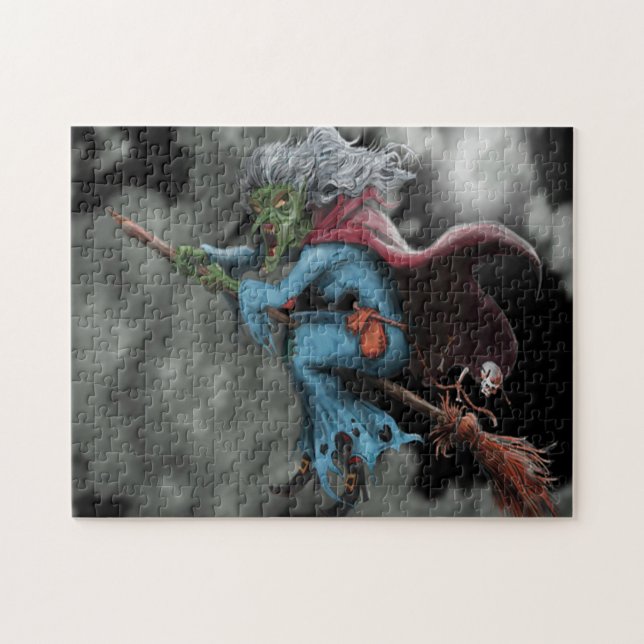 Puzzle Halloween La Nuit Effrayant Volant Sorcier Crâne (Horizontal)
