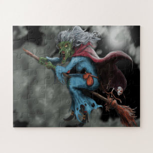 Puzzle Halloween La Nuit Effrayant Volant Sorcier Crâne