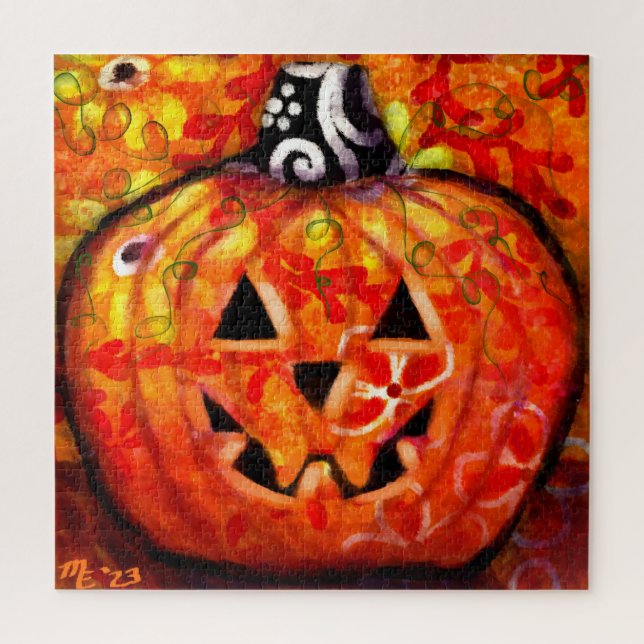 Puzzle Halloween lunaire Jack-o'-lantern Floral Orange (Vertical)