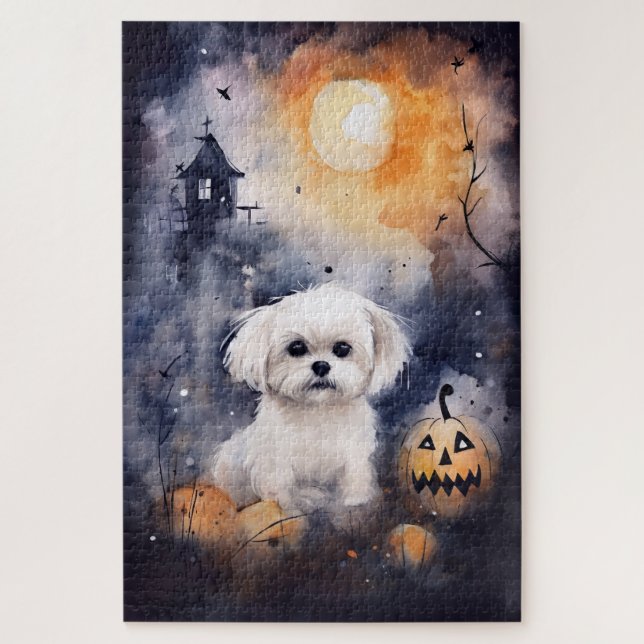 Puzzle Halloween Maltais avec citrouilles effrayant  (Vertical)