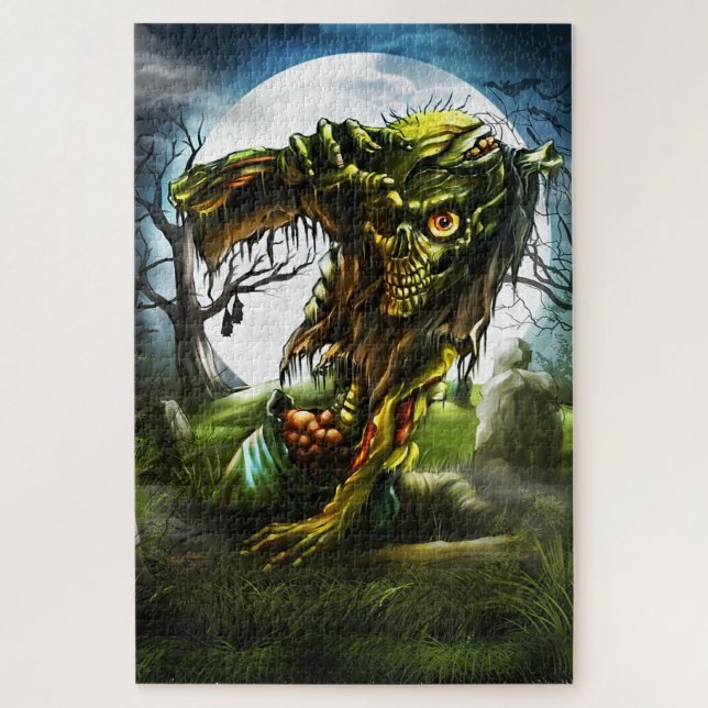 Puzzle Halloween Night Zombie Rising Pleine lune Graveyar (Vertical)