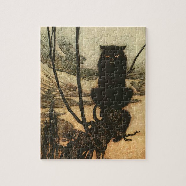 Puzzle Halloween noir Chat Vintage Rackham effrayant (Vertical)