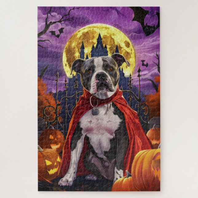 Puzzle Halloween Pitbull Vampire Citrouilles peur (Vertical)