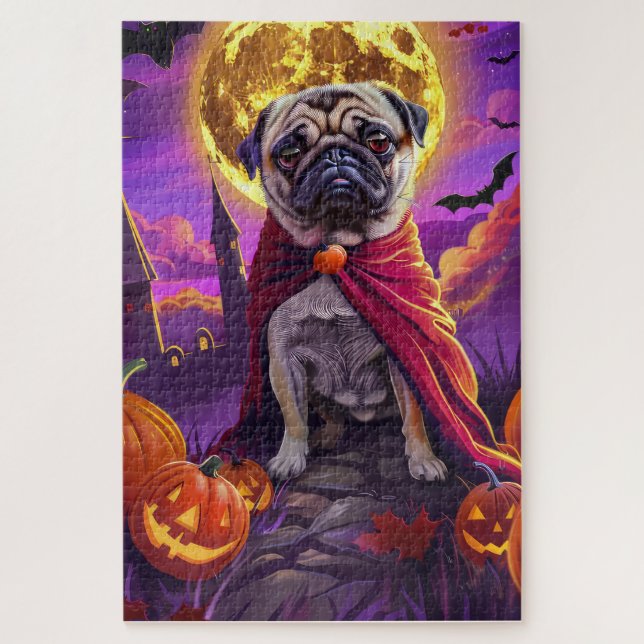 Puzzle Halloween Pug Vampire Citrouilles Épouvantable  (Vertical)