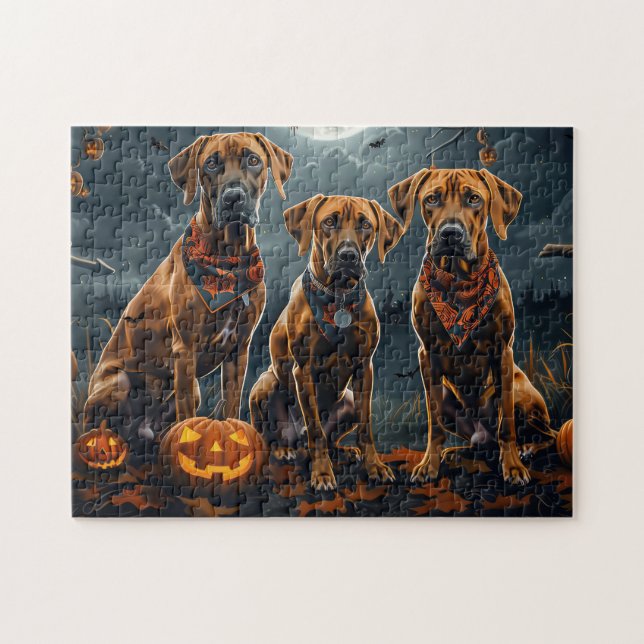 Puzzle Halloween Rhodesian Ridgeback Éffrayant (Horizontal)