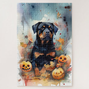 Puzzle Halloween Rottweiler avec la peur Citrouille