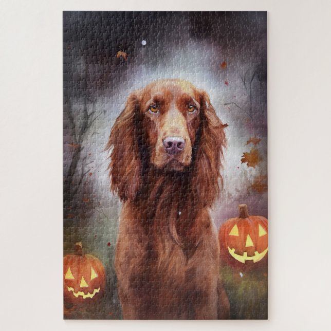 Puzzle Halloween Rouge irlandais Setter avec la peur Citr (Vertical)