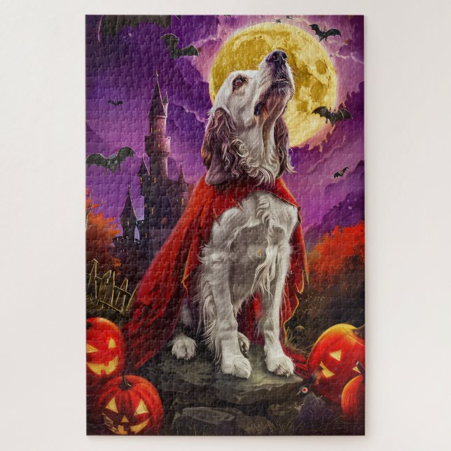 Puzzle Halloween Setter Anglais Vampire Citrouilles Épouv (Vertical)