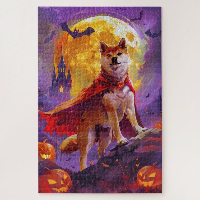 Puzzle Halloween Shiba Inu Vampire Citrouilles effroi (Vertical)