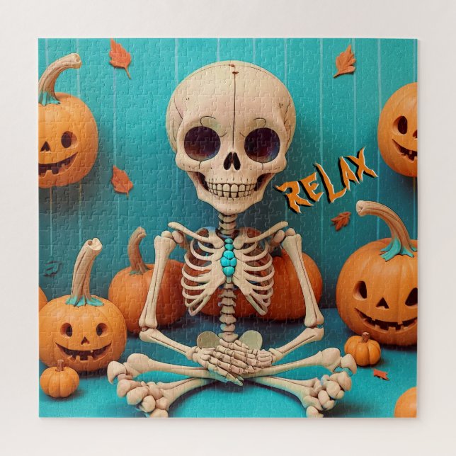 Puzzle Halloween Skeleton Citrouille Éffrayant Orange Cya (Vertical)