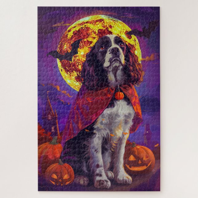 Puzzle Halloween Springer Spaniel Vampire Citrouilles Épo (Vertical)