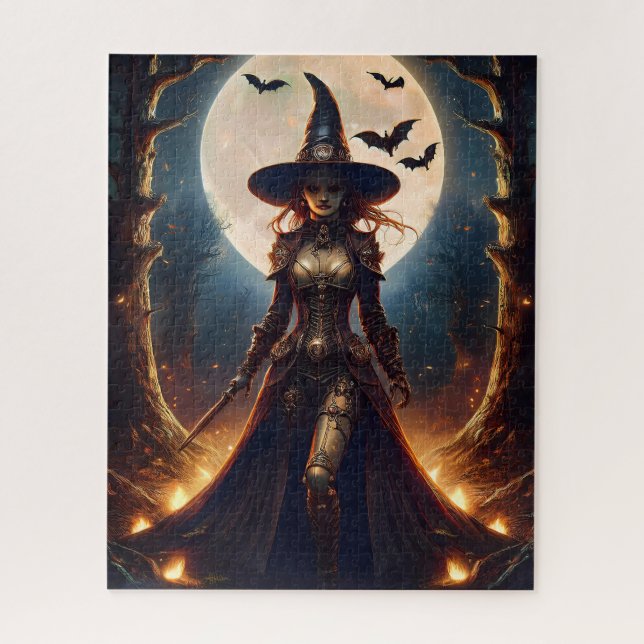 Puzzle Halloween Steampunk Forest Witch (Vertical)