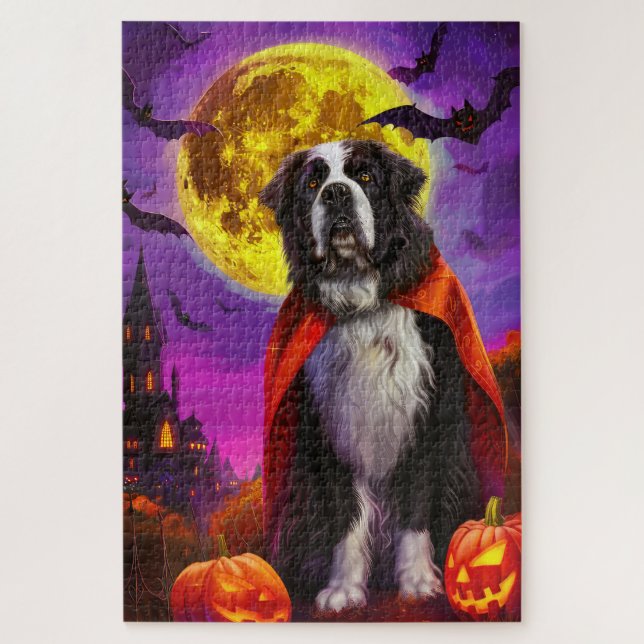 Puzzle Halloween Terre-Neuve Vampire Citrouilles Épouvant (Vertical)