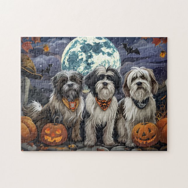 Puzzle Halloween Tibétain Terrier Éffrayant (Horizontal)