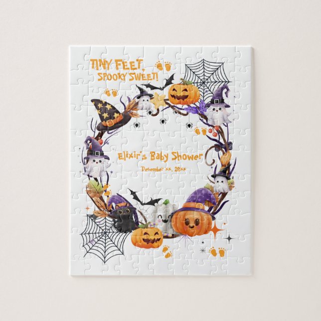 Puzzle Halloween Tiny Feet, Baby shower sucré Éffrayant (Vertical)