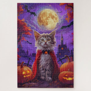 Puzzle Halloween turc Angora Cat Vampire Citrouille effro