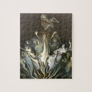 Puzzle Halloween vintage, violoniste squelette et fantôme