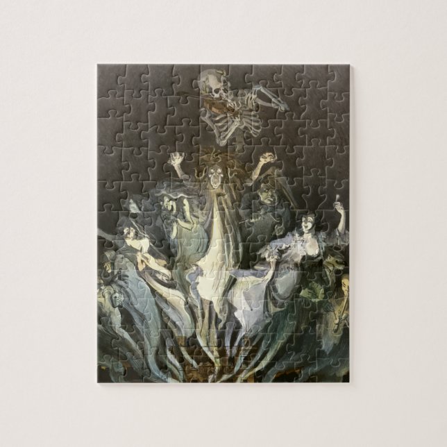 Puzzle Halloween vintage, violoniste squelette et fantôme (Vertical)