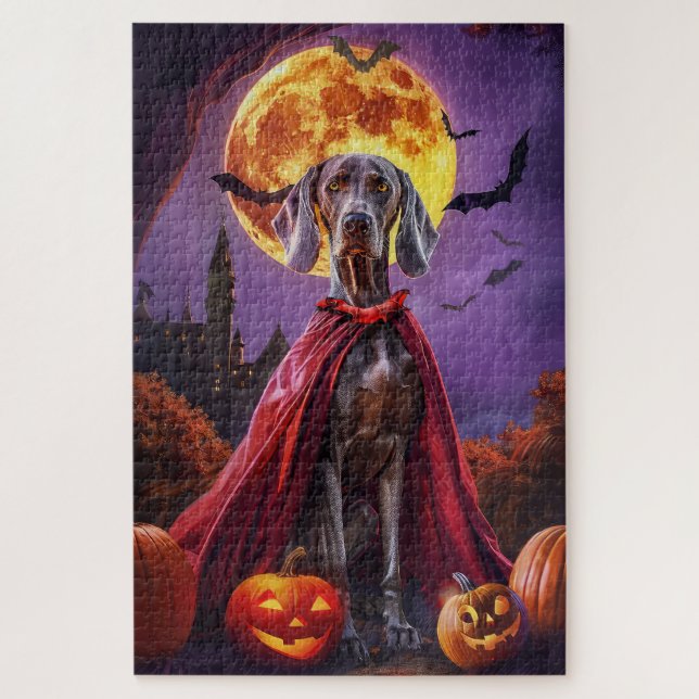 Puzzle Halloween Weimaraner Vampire Citrouilles effroi (Vertical)