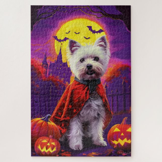 Puzzle Halloween West Highland White Terrier Effrayant (Vertical)