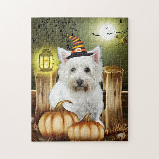 Puzzle Halloween White Terrier Dog West Highland (Vertical)