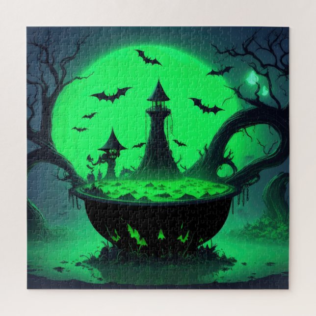 Puzzle Halloween Witch Cauldron (Vertical)