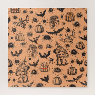 Puzzle Halloween Witch Silhouette : Motif de dessin animé