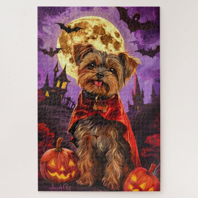 Puzzle Halloween Yorkipoo Vampire Citrouilles peur (Vertical)
