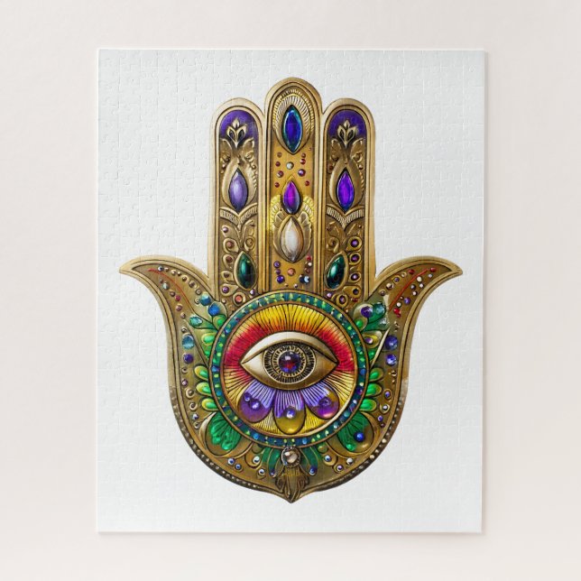 Puzzle Hamsa Or Améthyste Rubis Troisième Oeil Peint en O (Vertical)
