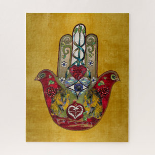 Puzzle Hamsa Rouge Oiseau Cœur Grenade Rubis