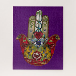 Puzzle Hamsa Rouge Oiseau Cœur Grenade Rubis